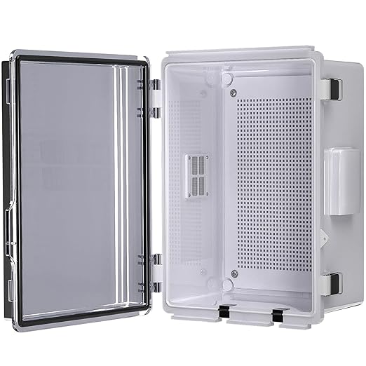 ABS Electrical Junction Box, Ventilated Design, Cable Grommets, IP65 Waterproof Enclosure, Indoor/Outdoor Use with Mounting Panel. (Clear Cover, 11"x7.4"x5.5") by ANIMACYN
