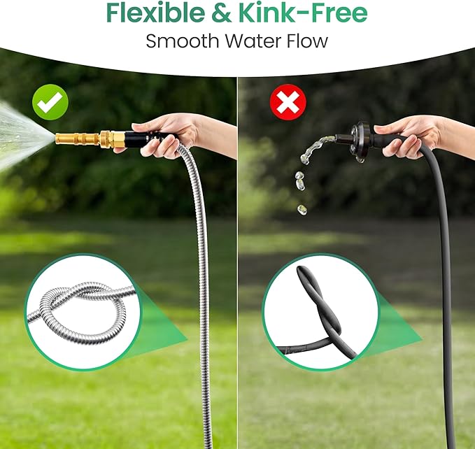 Cesun Metal Garden, Short Connector, Water Lead-in Hose Extension, Extremely Flexible, for Hose Reel/RV/Dehumidifier, Lightweight/Durable/Drinking Water Safe SS Female to Male, 5FT - Image 3