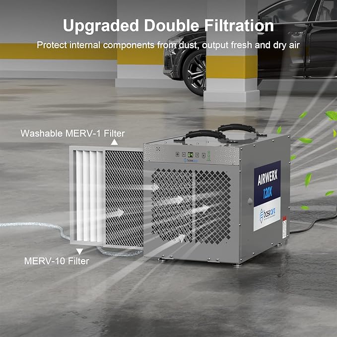 BASEAIRE 235 Pints Crawl Space Commercial Dehumidifier with Pump, AirWerx120X Dehumidifier Whole Homes, Basements, up to 3,300 sq. ft. cETL, Water Damage Storage - Image 4