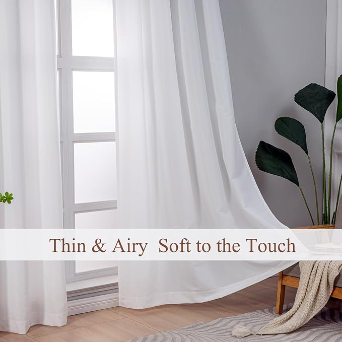 L.Z.E Privacy Sheer Curtains 45 Inch Length 2 Panels Set White Light Filtering Non-See-Through Curtains & Drapes for Living Room Bedroom Nursery Dual Rod Pocket Solid Short (55" W x 45" L) - Image 2