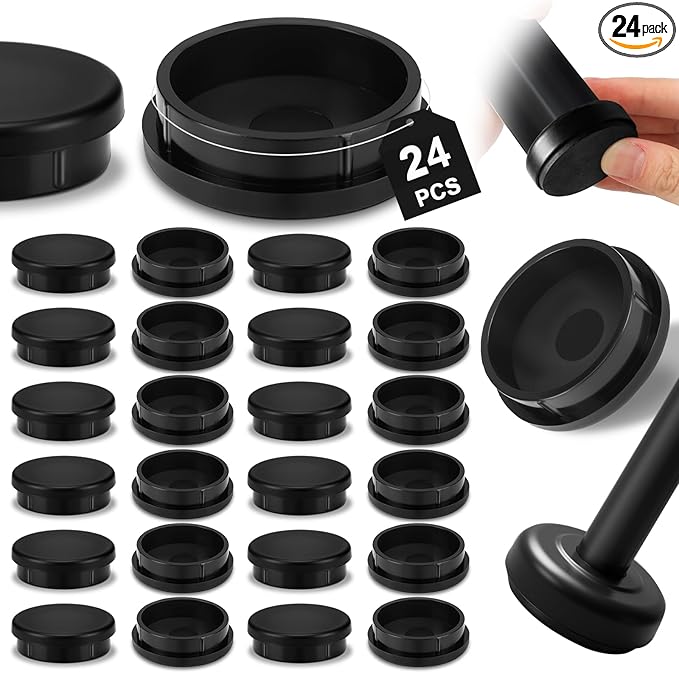 24 Pack 1-1/4" Wrought Iron Chair Leg Caps Heavy Duty Nylon Furniture Pads Round Chair Legs Feet Glides Floor Protectors for Outdoor Metal Chairs, Garden Patio Furniture, Table Feet by Threehoney