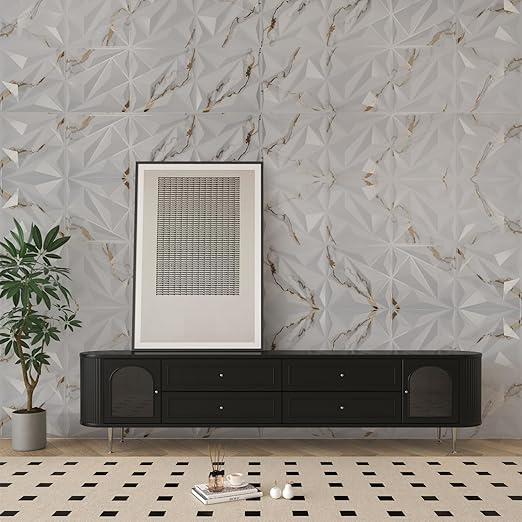 Art3dwallpanels 33 Pack 3D Wall Panel Diamond for Interior Wall Décor, PVC Textured Wall Panels, 12''x12'' Cover 32.Sq.Ft. Gold Veined White - Image 7
