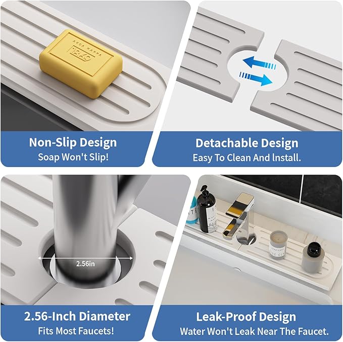 Faucet Mat for Kitchen Sink, Water Absorbent Kitchen Faucet Mat, Durable Sink Splash Guard with Raised Feet, Diatomite Fast Drying Kitchen Sink Faucet Mat, Bathroom Stone Drying Tray for Counter - Image 8