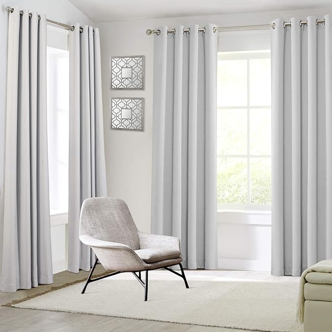 MYSKY HOME Greyish White Curtains for Bedroom, 54 Inch Long Blackout Curtains for Kitchen Windows Thermal Insulated Curtain, Grommet Room Darkening Curtain, 1 Piece, 42 x 54 Inch, Greyish White - Image 7