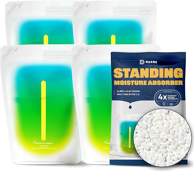 Dry & Dry [4 Packs Standing Moisture Absorbers to Control Excess Moisture for Basement, Closets, Bathrooms, Laundry Rooms - Moisture Absorbers Moisture Absorber by DryDry