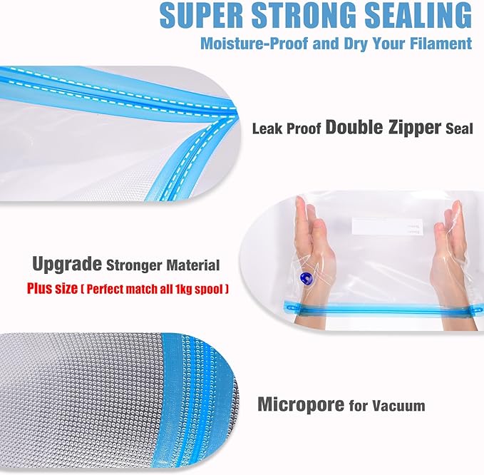 OVV3D Filament Storage Bags 30pcs, Plus Size 32X34cm 3D Printer Filament Storage Bags Vacuum Sealed Kit with 30 Desiccants, Auto Pump,Perfect for 3D Filament Storage or Using After Filament Dryer Box - Image 3