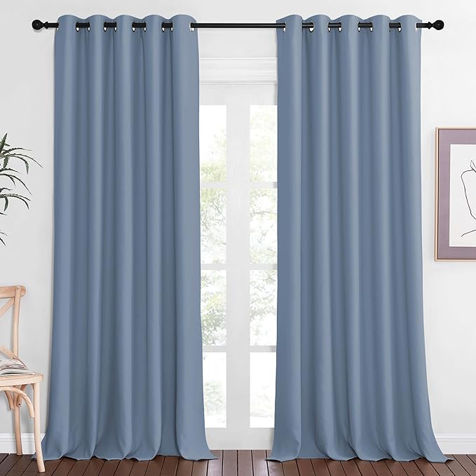 NICETOWN Blackout Stone Blue Curtain 102 inches Length, Grommet Thermal Curtains Cold/Light/Sound Blocking Solid Window Drape for Bedroom/Living Room (W66 x L102, 1 Panel) by NICETOWN