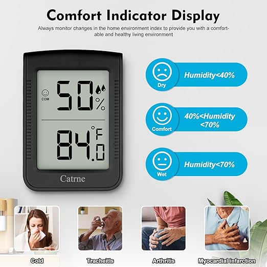 Digital Hygrometer Indoor Thermometer Humidity Meter Room Thermometer with Large Number Display,Temperature and Humidity Monitor for Home,Baby Room, Bedroom, Office, Greenhouse (Black) - Image 3