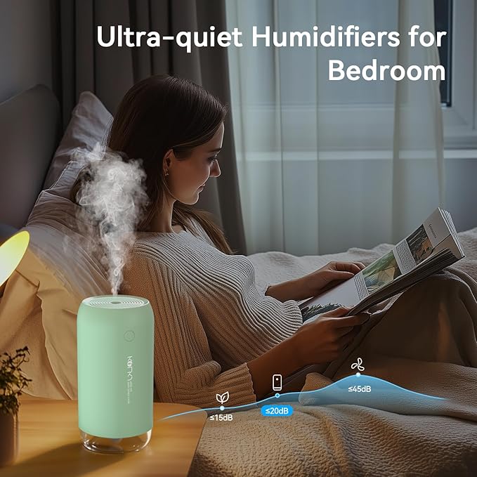 Portable Mini Humidifier, KQLKJ 350ml Small Cool Mist Humidifier, USB Personal Desktop Humidifiers for Bedroom Car Office Travel with Auto Shut-Off & 2 Mist Modes (Green) - Image 5