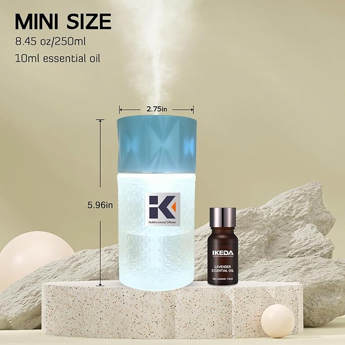 Essential Oil Diffuser, 35 Million Negative Ions Fresh Air, Glass Oil Diffuser with Warm Night Light, Auto Shut-Off, 250ml Ultrasonic Cool Mist Humidifier for Home,Car,Spa,Yoga (Blue, Lavender) - Image 2