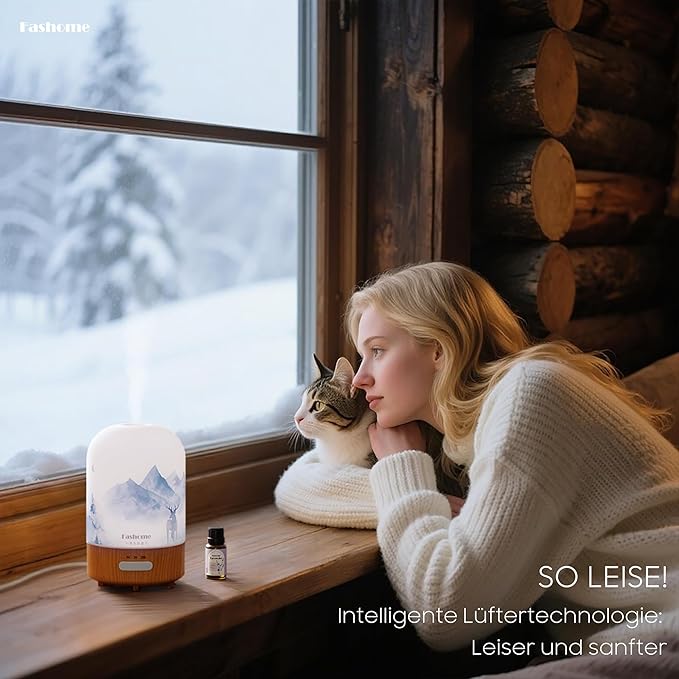 Essential Oil Diffuser Hand Blown Glass, 100ml Small Aromatherapy Diffuser, Auto Shut-Off Function, Ultrasonic Diffusers for Essential Oils, Cool Mist Humidifier with Warm White Lights (Lavender) - Image 4