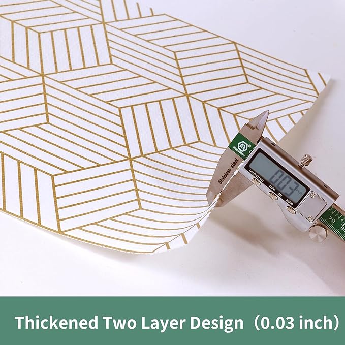 Shelf Liners for Kitchen Cabinets 17.5in x 30FT Non Adhesive Cabinet Liner Strong Non-Slip Thickened Gold Geometric Drawer Liner Easy to Clean for Shelf Cabinet with Knife and Tape Measure - Image 8
