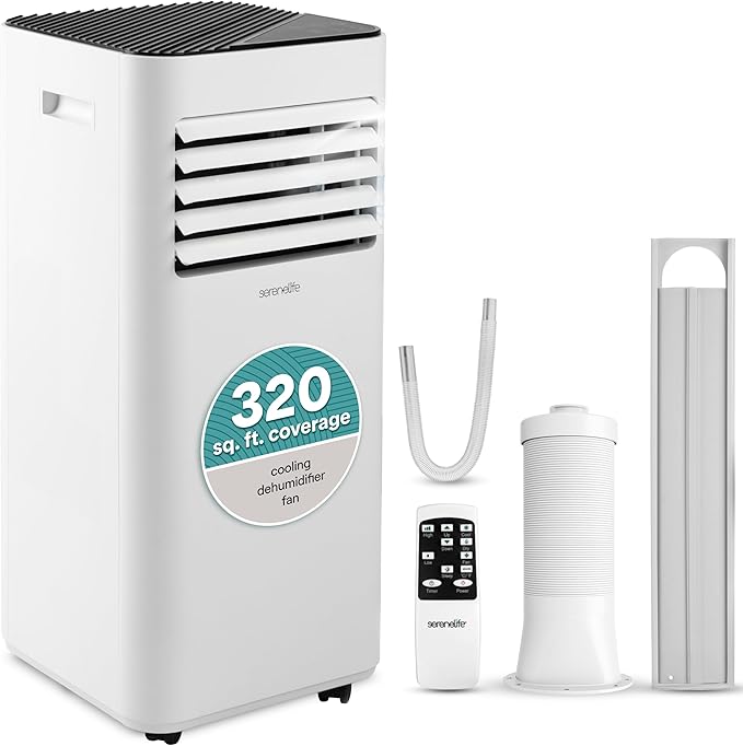 SereneLife Portable Air Conditioner 10000 BTU - 3-in-1 Compact Standing Air Conditioner for Room Up to 320 Sq. Ft. - Floor AC Unit with Remote Control - Universal Casters, Window Mount Kit by SereneLife