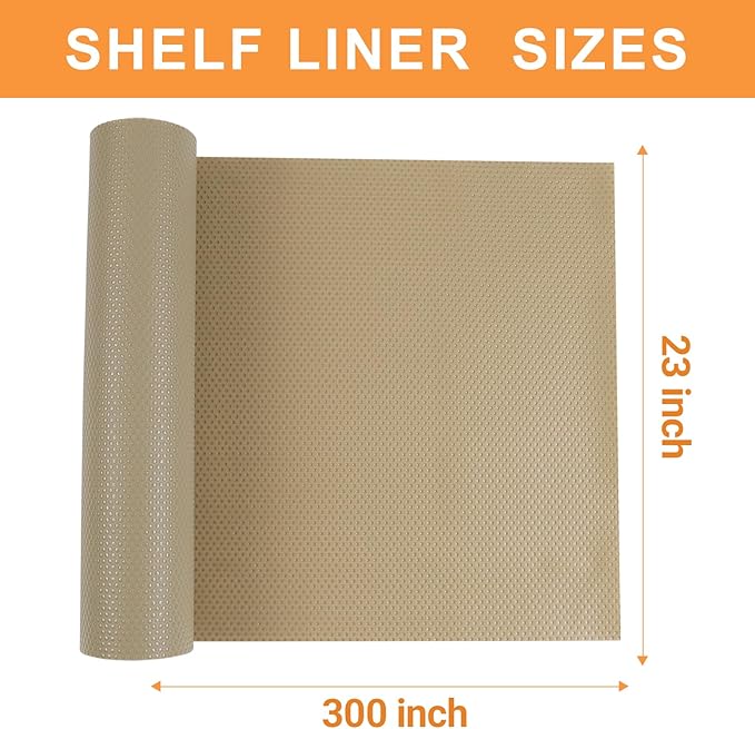 FLPMIX Shelf Liners for Kitchen Cabinets: 23 inch Wide Large Waterproof Under Sink Mat - Khaki Non-Adhesive Easy to Cut Drawer Liner for Pantry Shelves 23" W x 300" L - Image 8