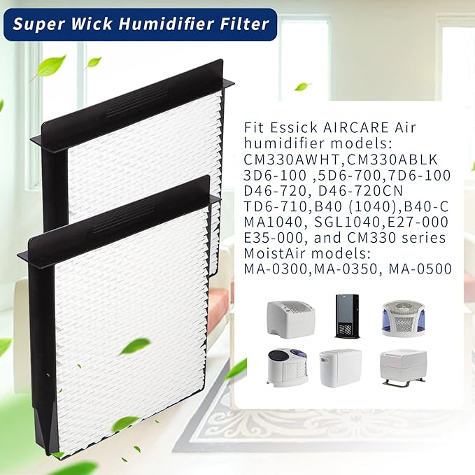 1040 Essick Humidifier Wick Filter for AIRCARE Air Humidifier B23 DP3 B40 B40-C 3D6-100 5D6-700 7D6-100 B23-710 B23-810 D46-720 CM330 500 700 3000 series Fit MoistAir models: MA-0300 MA-0500 - 4 Pack - Image 3