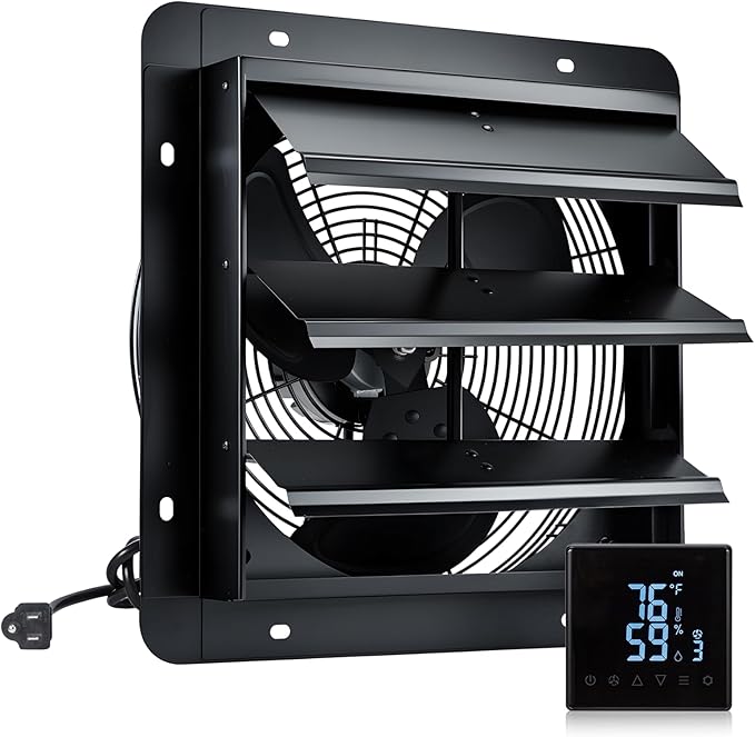 GROWNEER 14 Inch Shutter Exhaust Fan with Temperature Humidity Controller, 1700 CFM Remote Control Attic Fan, 10-Speed Adjustable Wall Mount Vent Fan for Green House, Garage, Shed, Attic by GROWNEER