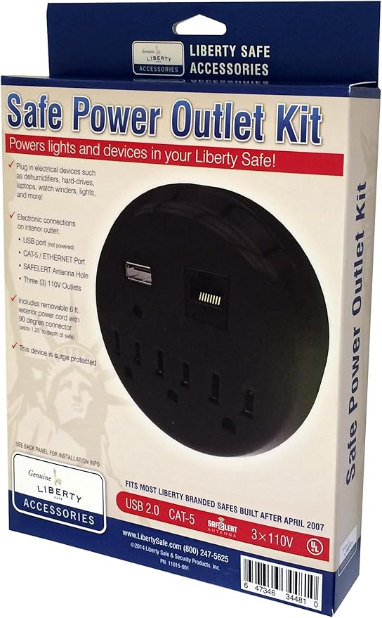Liberty Safe Black Safe Power Outlet Kit - Gun Safe Accessory - USB Port - Ethernet Port - For Home and Gun Safe - Image 4
