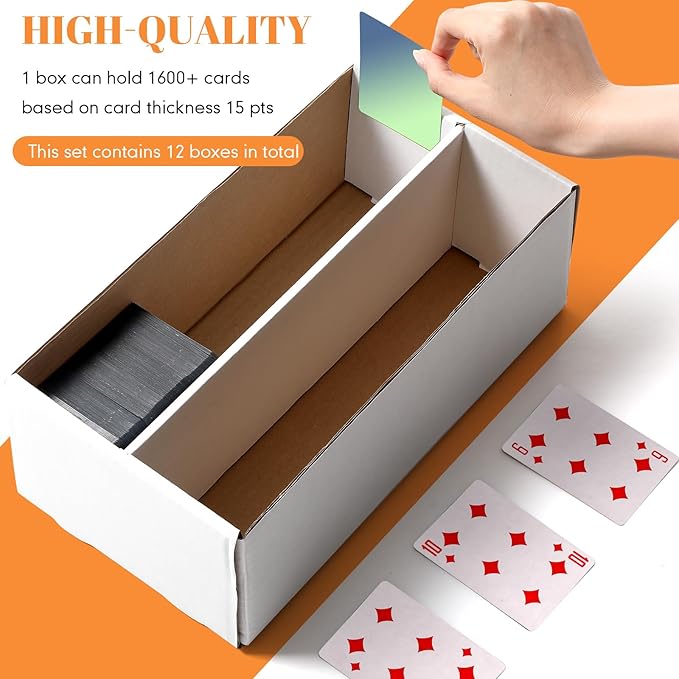Yexiya 12 Pack 1600 Count Trading/Gaming Card Storage Box 2 Row Cardboard Storage Boxes for Gaming Cards Baseball Football Basketball Hockey Sports Collecting Supplies, White - Image 2