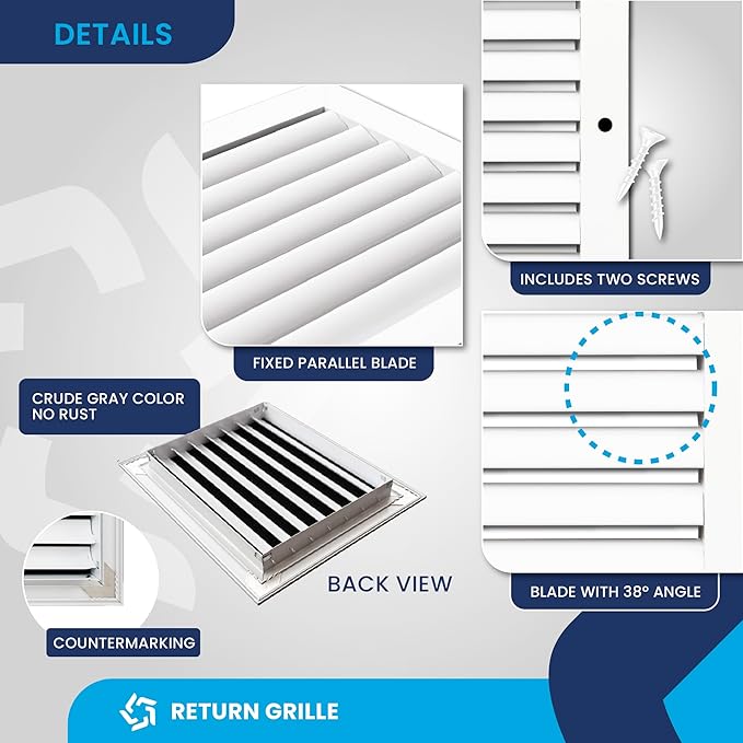 10x8 Inch (Duct Opening) Air Return Vent Cover Decorative – Premium Aluminum AC Vent Cover for Ceiling & Wall, Rustproof Grille, Ideal for Home HVAC Grille, Durable & Easy to Install by ACLAMINAIRE - Image 9