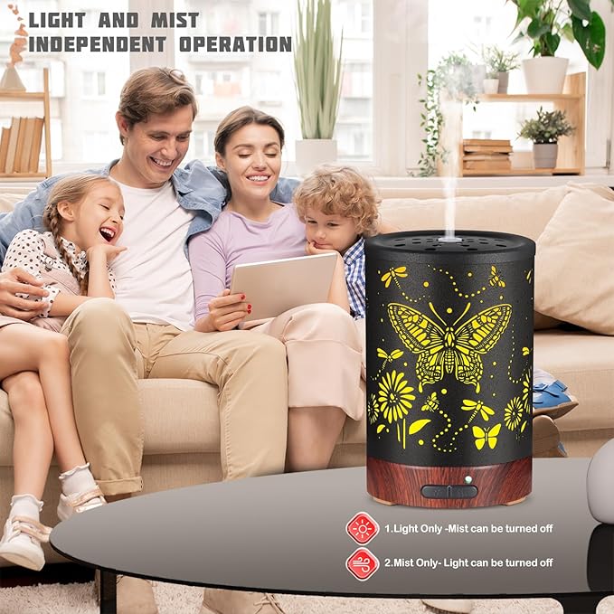 Metal Essential Oils Diffuser 150ML Aromatherapy Diffuser Cool Mist Humidifier with 7 Colors Lights Waterless Auto Off Air Diffusers as Gifts for Mom(Butterfly) - Image 4