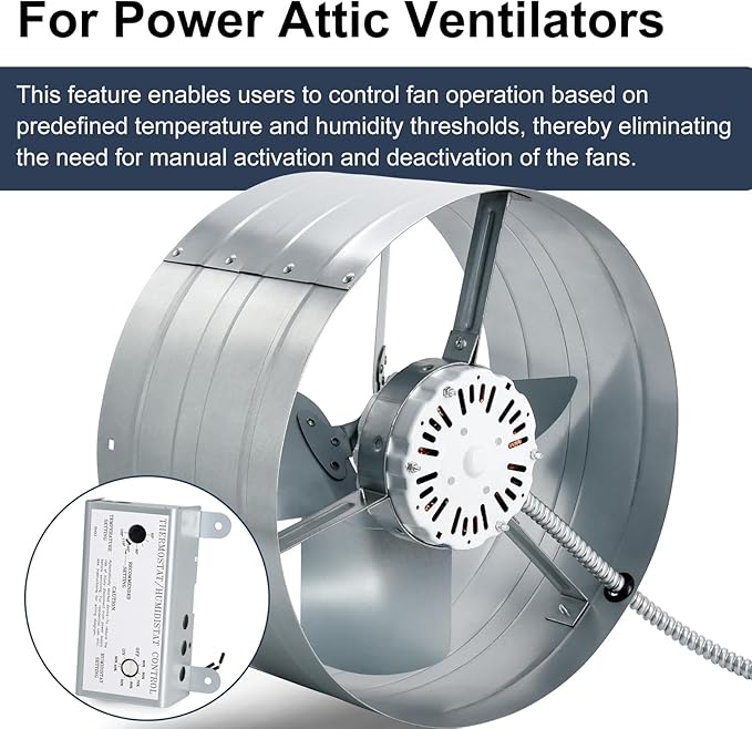 Criditpid Attic Fan Adjustable Thermostat & Humidistat Controller Box for Powered Attic Ventilators Fan- Replacement Temperature Humidity Controller. - Image 4