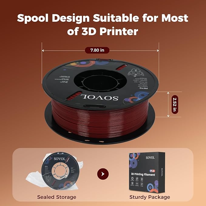 Sovol 3D Printer PETG Filament 1.75mm 1KG (2.2lbs), High Precision, Strong Toughness, Wiring Tightness, Dimensional Accuracy +/- 0.03 mm, 3D Printing PETG Filaments, Brown - Image 8