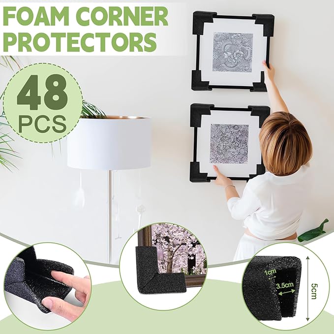 48 Pcs Foam Corner Protectors for Shipping, L-Shaped Edge Guards for TV Moving Box, Picture Frames, Mirrors, and Furniture, Must-Have Moving Supplies (Silk Black) - Image 3
