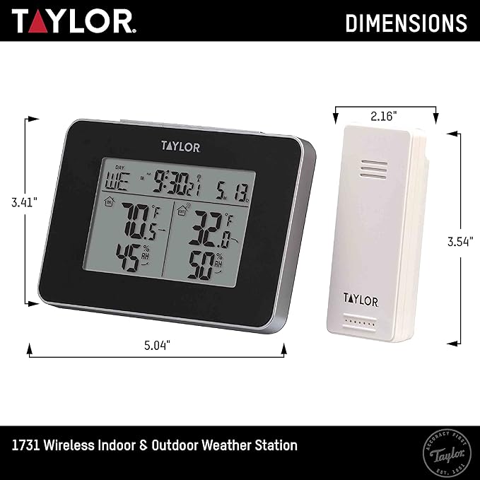 Taylor Wireless Digital Indoor Outdoor Thermometer and Hygrometer, Weather Station, Battery Powered, Alarm, Easy-to-Read Display for Home, Office, Greenhouse, Nursery, and Indoor Areas, Black - Image 5