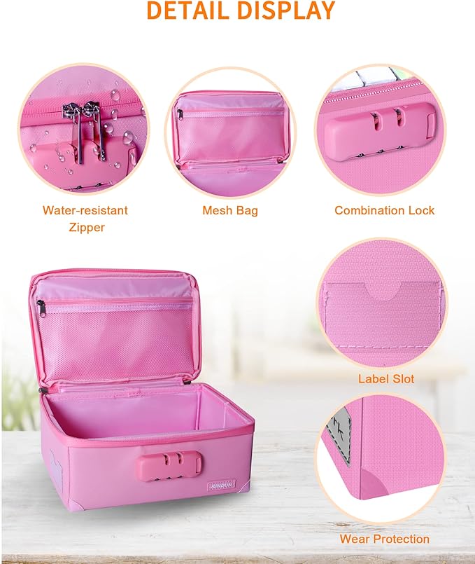 JUNDUN Index Card Holder with Lock,Collapsible Fireproof Index Card Box fits 1200 3x5-Inch Flash Cards - Business, Recipe, or Note Card Storage Boxes - Pink - Image 4