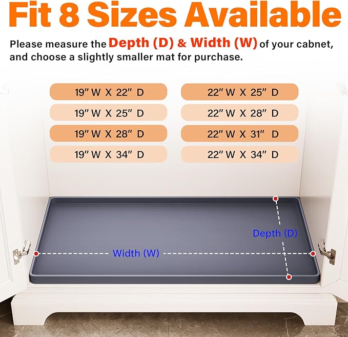 FLATO Waterproof Under Sink Mat 19" x 19" Shelf Liner for Kitchen and Bathroom, Cabinet Protector, Organizers and Storage, Flexible Silicone Drip Tray - Image 5