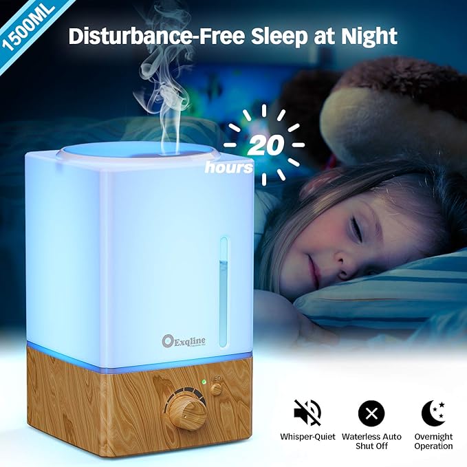 Exqline 1500ml Large Aroma Essential Oil Diffuser - Unique Aromatherapy Humidifier for Large Room (Wood Grain) - Image 6