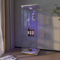 Yoluckea 3-Tier Glass Display Cabinet with LED Lighting, 1-Door Floor Standing Curio Cabinet with Universal Wheel for Home, Office, or Corner Display, White Glass Bookshelf for Collections and Decor by Yoluckea