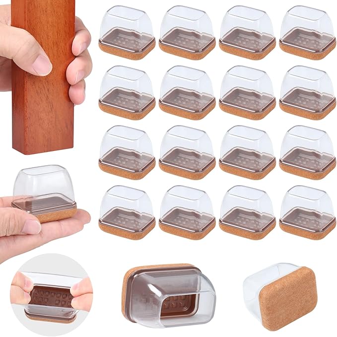 Ezprotekt 16 Pcs Rectangle Clear Silicone Chair Leg Floor Protectors with Felt, Rectangle Chair Leg Caps, Furniture Leg Covers Cups for Chair Table Desk Anti- Scratches (Fit L :1.3-1.7", W: 0.6-0.9") by VisittheEzprotekt