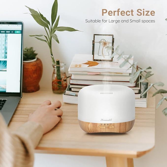 Homeweeks 300ml Essential Oil Diffuser, Quiet Aromatherapy Mist Diffusers for Essential Oils, Wood Grain, Ultrasonic, Remote Control, Timer, 7 Colors Light for Bedroom (300ml) - Image 5