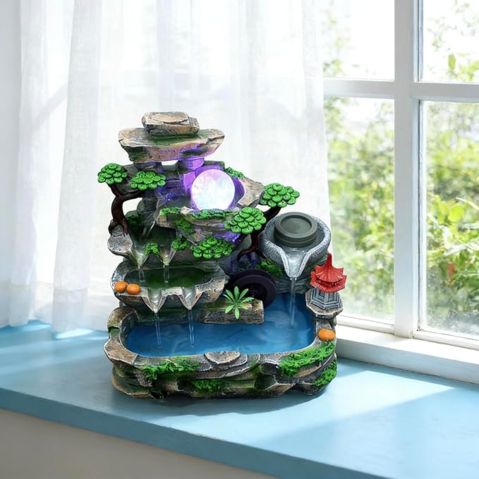 Creative Tabletop Water Fountain with LED Light & Atomizer, Indoor Waterfall Home Decor Best Festival Birthday Gift for/Boys, 10Inch Desktop Small Mini Size, Stream Rock Cavern Falls Bonsai - Image 7
