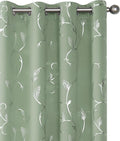 BUHUA Blackout Curtains Silver Foil Print Flower Vine Grommet Drapes, Room Darkening Thermal Insulated Curtains, Noise Reducing Curtain for Bedroom, Sage Green, 52Wx84L, 2 Panels by BUHUA