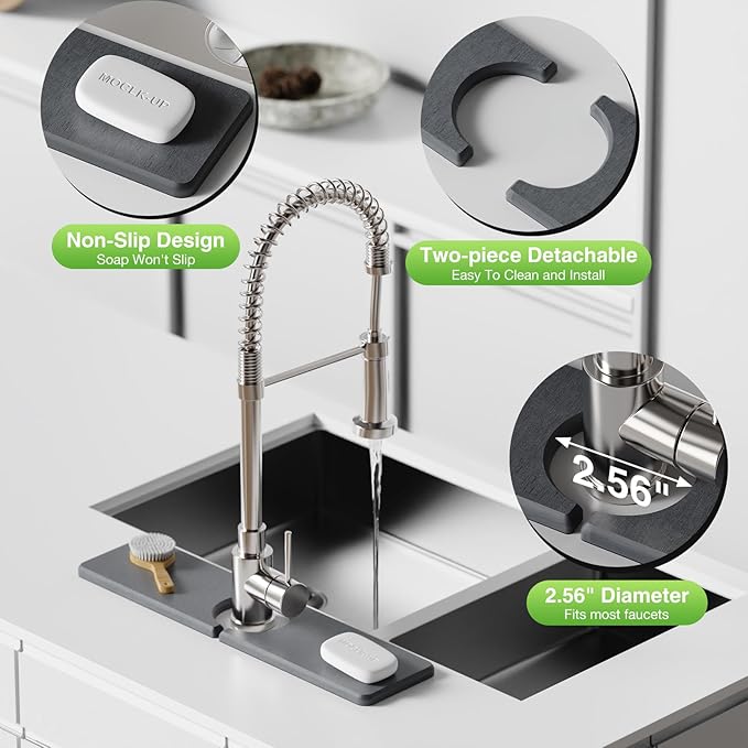 15.8" x 4" Stone Faucet Mat for Kitchen Sink, Quick Drying Diatomite Sink Tray, Faucet Sink Splash Guard for Prevents Moisture Buildup (Dark Gray) - Image 5
