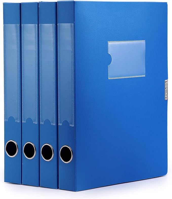A4 Storage File Boxes Plastic Archives Cases with Lid, File Folder Organizer Document Filing Box for Office, Letter Size Paper,31×4×24 cm, Blue(Pack of 4) by HUA+JIE