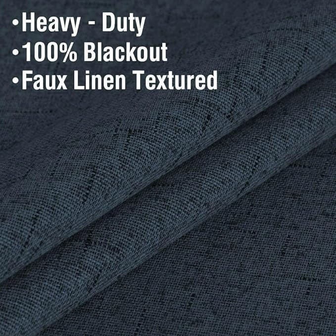 H.VERSAILTEX Linen Blackout Curtains 45 Inches Long 100% Absolutely Blackout Thermal Insulated Textured Linen Look Curtain Draperies Anti-Rust Grommet, Energy Saving with White Liner, 2 Panels, Navy - Image 4