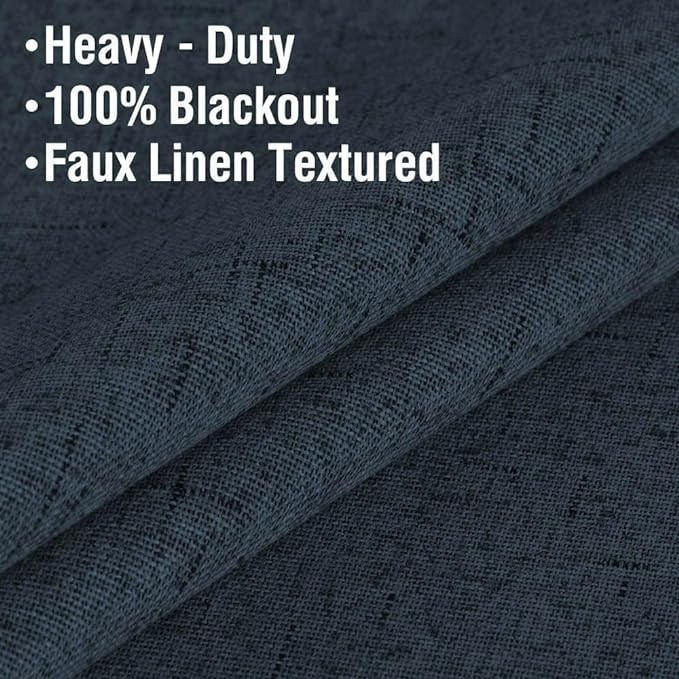 H.VERSAILTEX Linen Blackout Curtains 54 Inches Long 100% Absolutely Blackout Thermal Insulated Textured Linen Look Curtain Draperies Anti-Rust Grommet, Energy Saving with White Liner, 2 Panels, Navy - Image 4