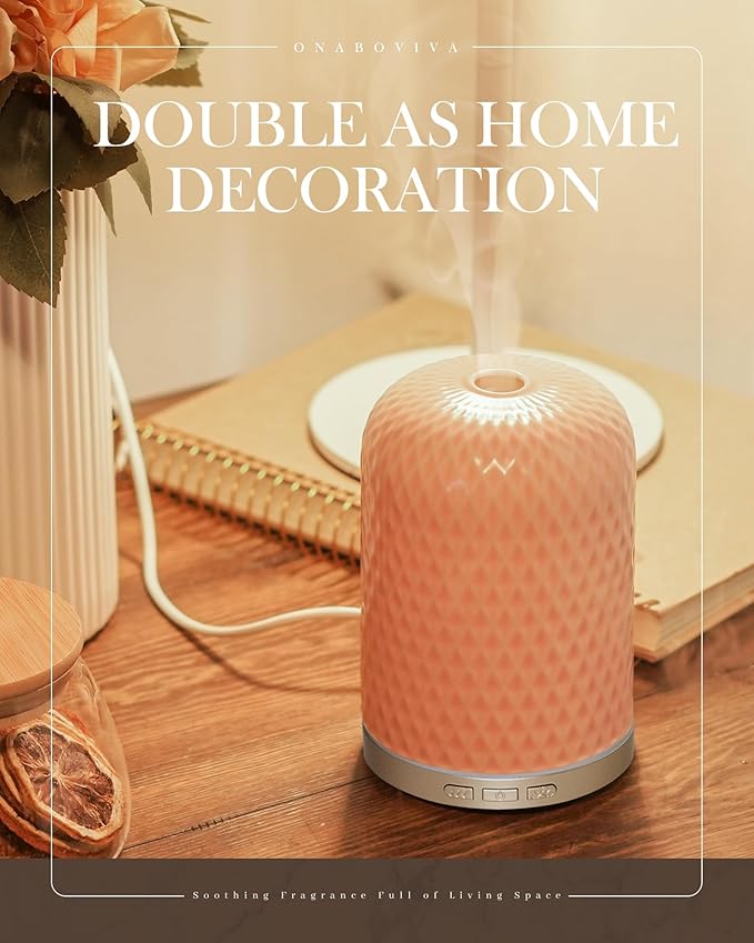 Essential Oil Diffuser for Home, 120ML Diffusers for Essential Oils Large Room, Ceramic Diffuser with USB Cable, Warm Ambient Light, Aromatherapy Diffuser Home Decor, Gift Choice, Pink - Image 8
