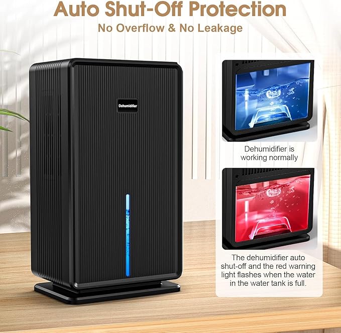 Dehumidifiers for Home, Upgraded 101OZ Dehumidifier (800 sq.ft), Quiet Dehumidifier for Basement, Bedroom, Bathroom, RV, Closet with Auto-off, Sleep Mode, 7 Colorful LED Light, Small Portable, Black - Image 4