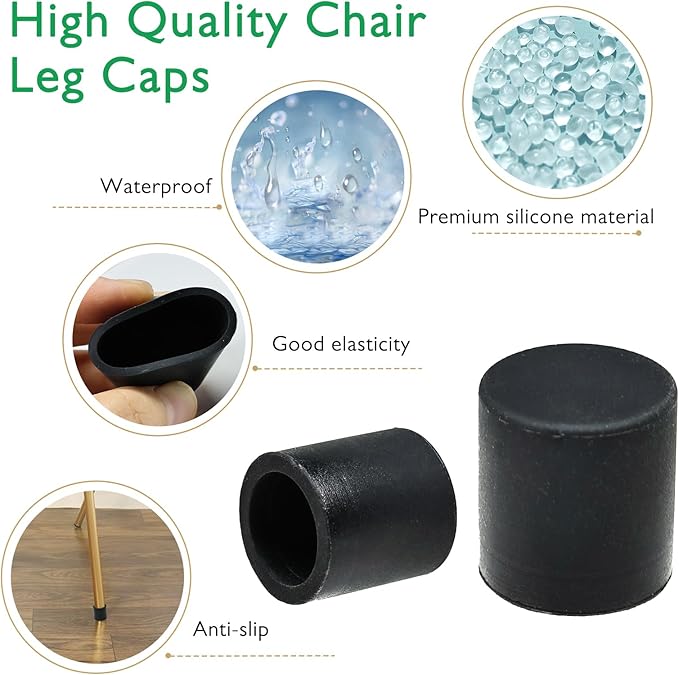2-7/8" (73mm) Silicone Chair Leg Floor Protectors, Rubber Chair Leg Caps, Non-Slip Furniture Pads Round Chair Feet Covers End Caps for Hardwood Floors, Patio & Table Foots, Black (2PCS) - Image 2