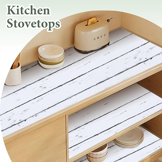 Shelf Liner for Kitchen Cabinets Non Adhesive Drawer Liner 17in x 20FT White Grain Non-Slip Thickened Shelf Liner Paper Strong Easy to Clean for Tool Box Refrigerator with Knife and Tape Measure - Image 3