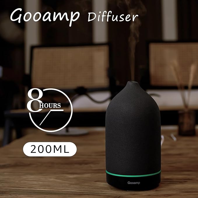 200ML Ceramic Essential Oil Diffuser - Ultrasonic Aromatherapy & Humidifier with 7-Color LED Lights, Auto Shut-Off, Black, 1H/3H/6H Timer | Scent for Home, Office, Yoga - Image 3
