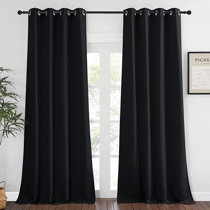 NICETOWN Black Out Curtain for Bedroom 102 inches Long, Grommet Thermal Insulated Light Blinds Room Darkening Window Treatment for Boys Room, 1 Panel, W52 x L102, Black by NICETOWN