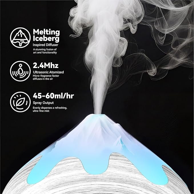 500ML Essential Oil Diffuser, Large Aromatherapy Diffuser with Remote Control, Air Diffusers for Home Office Room, Fragrance Humidifier with 7 Color LED & 2 Mist Mode, Glacier White - Image 2