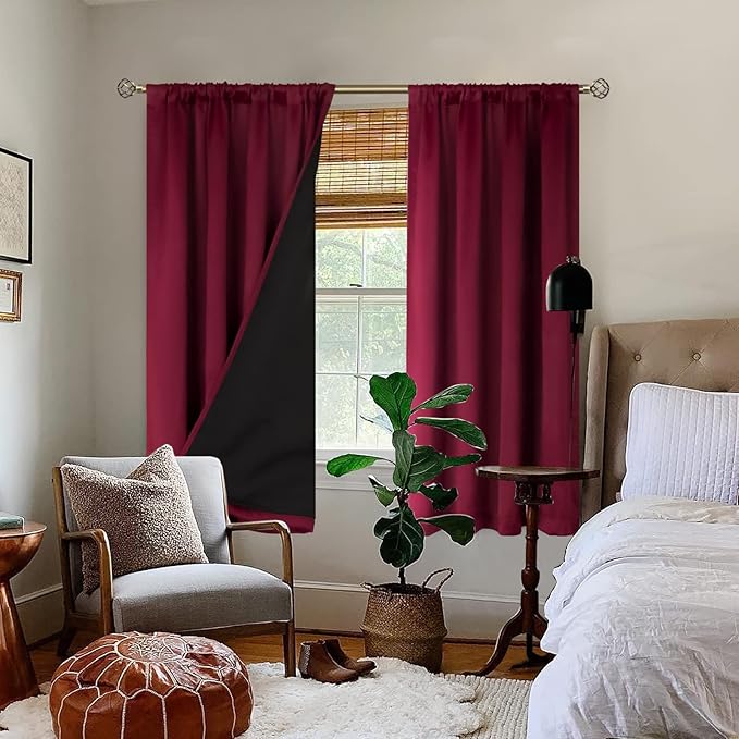 BGment Christmas Red Blackout Curtains for Bedroom 63 Inch Length, Rod Pocket 100% Blackout Curtains with Thermal Liner Decorate Curtains for Living Room, Each Drapes 2 Panels, 42 x 63 Inch - Image 2