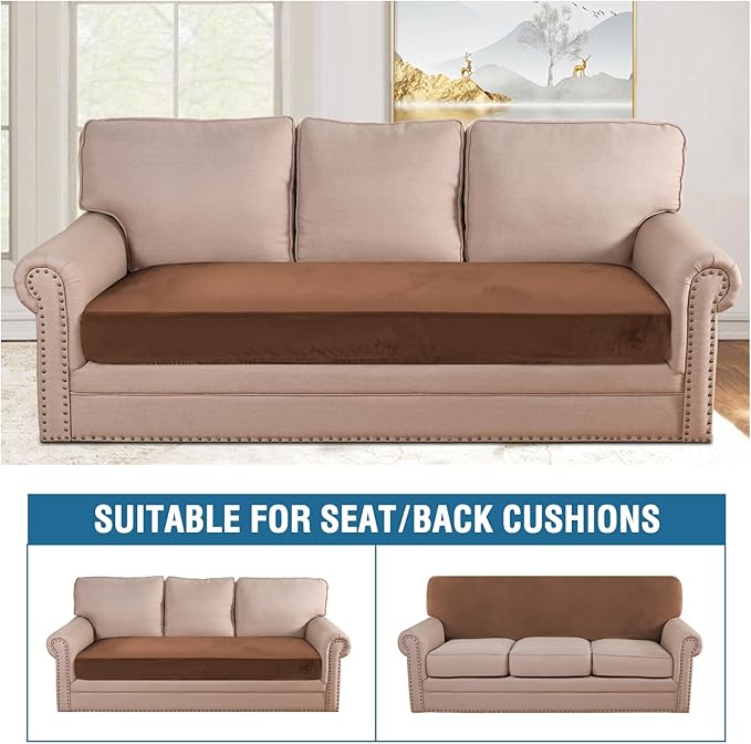 H.VERSAILTEX Velvet Stretch Individual Couch Cushion Cover Plush Cushion Slipcover for Loveseat Sofa Cushion Furniture Protector Seat Cushion Sofa Cover (1 Piece Sofa Cushion Cover, Caramel) - Image 3