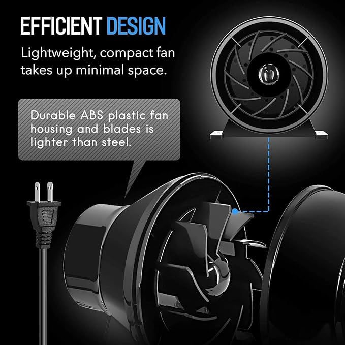 iPower 4 Inch 195 CFM Inline Fan Circulation Vent Blower, Air Carbon Filter and 8 Feet Flexible Ducting for Grow Tent Ventilation, Exhaust, HVAC Heating Cooling - Image 6
